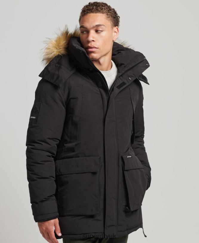 Faux Fur Hooded Everest Parka Jacket Men Black Clothing Superdry 66N8N4613