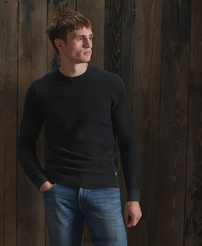 Academy Dyed Texture Crew Jumper Men Black Clothing Superdry 66N8N5336