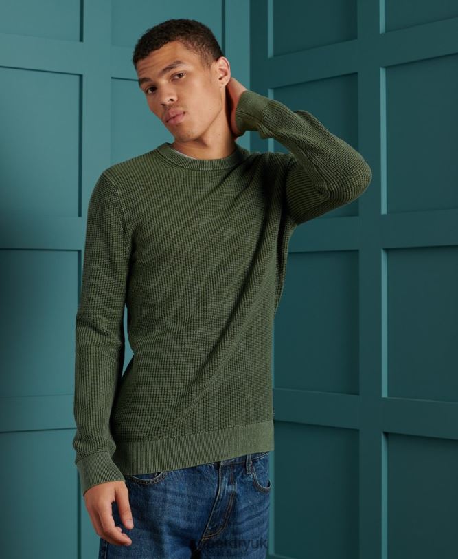 Academy Dyed Texture Crew Jumper Men Green Clothing Superdry 66N8N5346