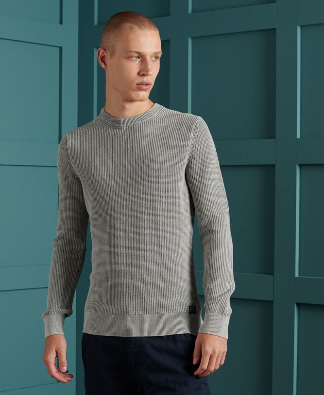 Academy Dyed Texture Crew Jumper Men Grey Clothing Superdry 66N8N5296
