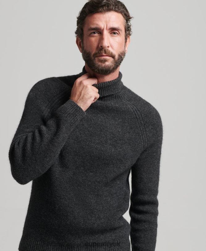 Alpaca Chunky Roll Neck Jumper Men Dark Grey Clothing Superdry 66N8N1289