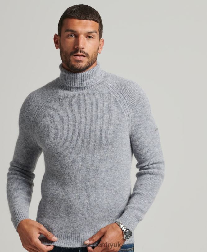 Alpaca Chunky Roll Neck Jumper Men Grey Clothing Superdry 66N8N1301