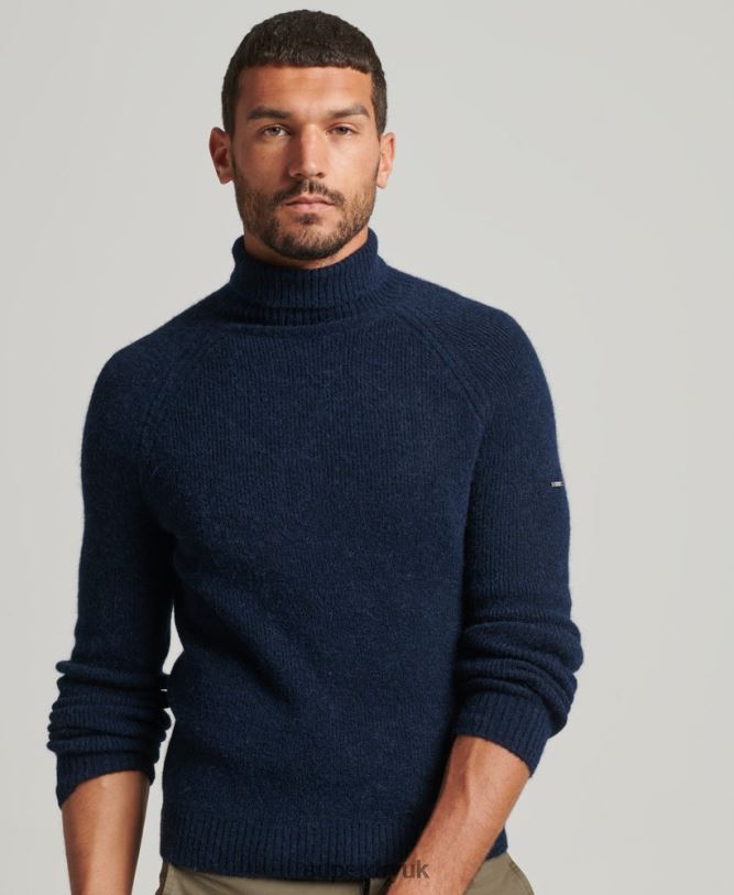 Alpaca Chunky Roll Neck Jumper Men Navy Clothing Superdry 66N8N1262