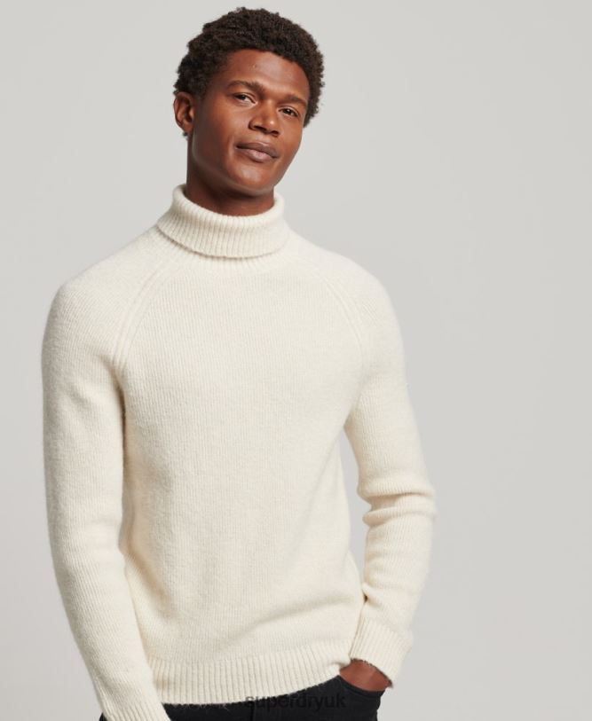 Alpaca Chunky Roll Neck Jumper Men White Clothing Superdry 66N8N1267