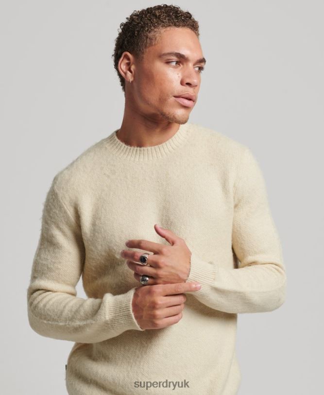 Brush Knitted Crew Jumper Men Beige Clothing Superdry 66N8N5247