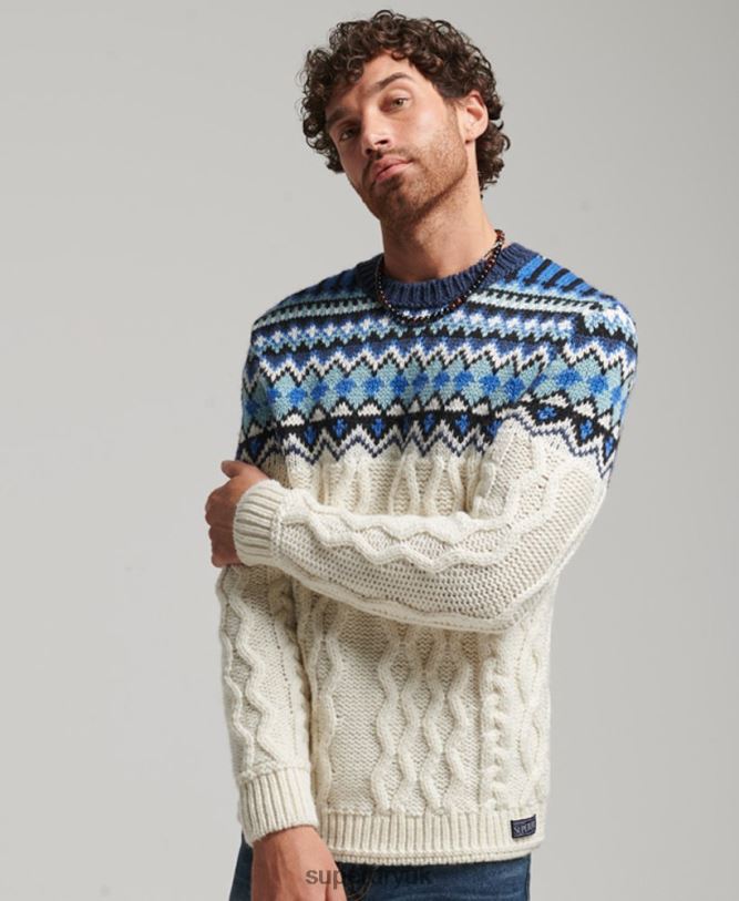 Fairisle Crew Knit Jumper Men Cream Clothing Superdry 66N8N5244