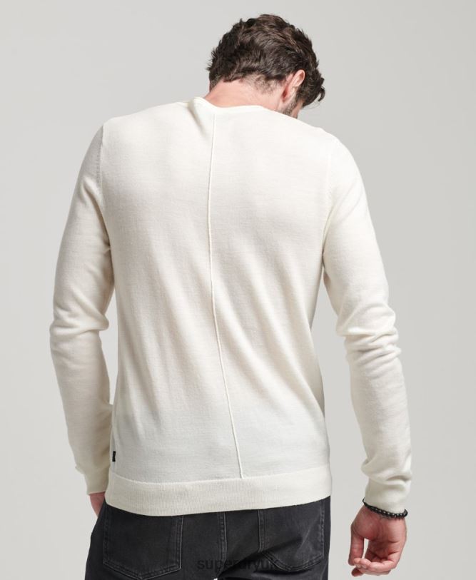 Merino Crew Neck Henley Knitted Top Men Cream Clothing Superdry 66N8N1520