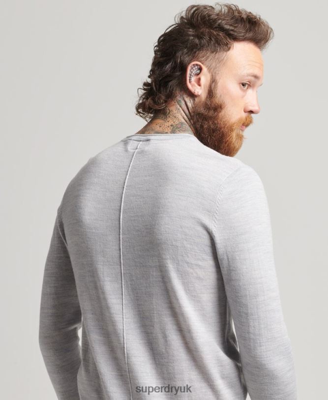 Merino Crew Neck Henley Knitted Top Men Light Grey Clothing Superdry 66N8N1521
