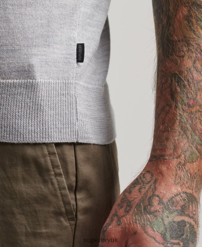 Merino Crew Neck Henley Knitted Top Men Light Grey Clothing Superdry 66N8N1521