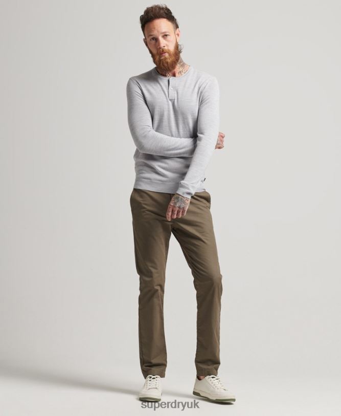 Merino Crew Neck Henley Knitted Top Men Light Grey Clothing Superdry 66N8N1521