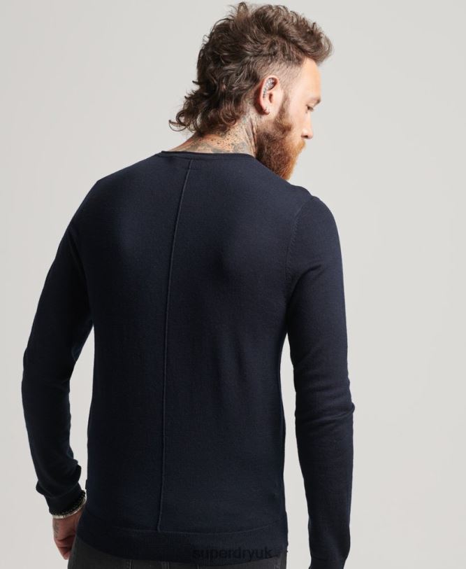 Merino Crew Neck Henley Knitted Top Men Navy Clothing Superdry 66N8N1522