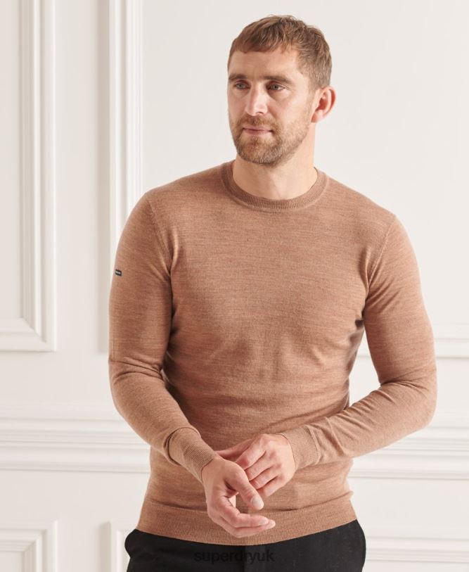 Studios Merino Crew Jumper Men Beige Clothing Superdry 66N8N1294