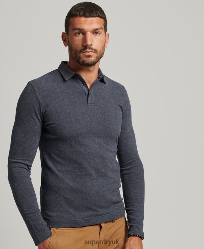 Long Sleeve Cotton Jersey Polo Shirt Men Navy Clothing Superdry 66N8N6448