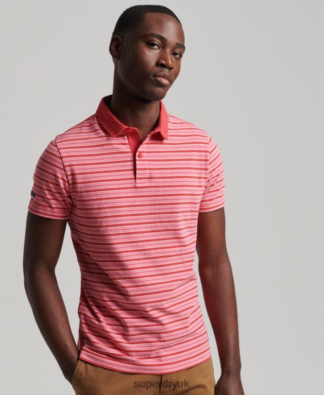 Organic Cotton Academy Stripe Polo Shirt Men Red Clothing Superdry 66N8N6501