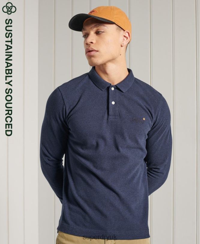 Organic Cotton Classic Pique Polo Shirt Men Navy Clothing Superdry 66N8N6492