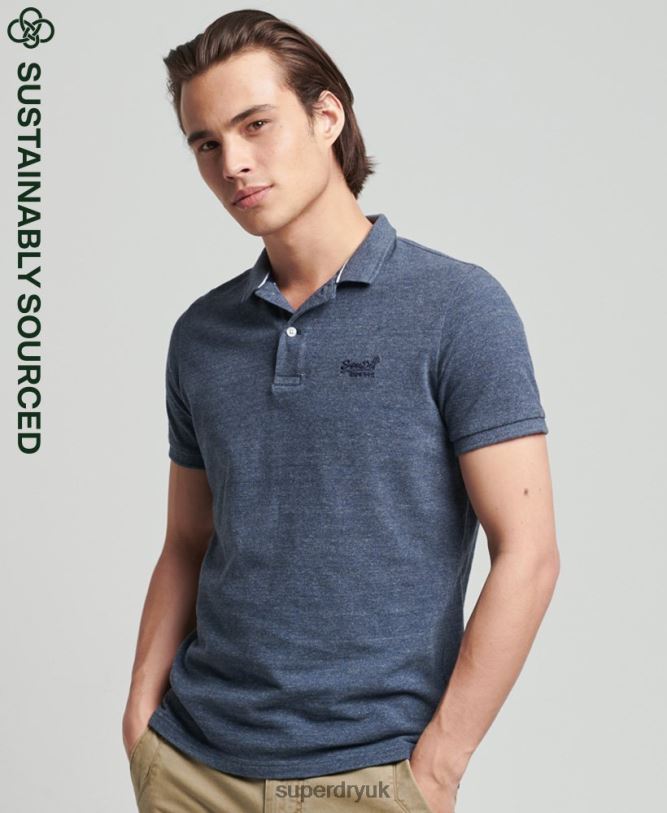 Organic Cotton Essential Classic Pique Polo Shirt Men Navy Clothing Superdry 66N8N6481