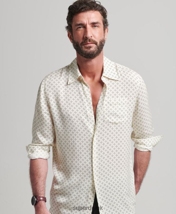 70s Print Long Sleeve Shirt Men White Clothing Superdry 66N8N145