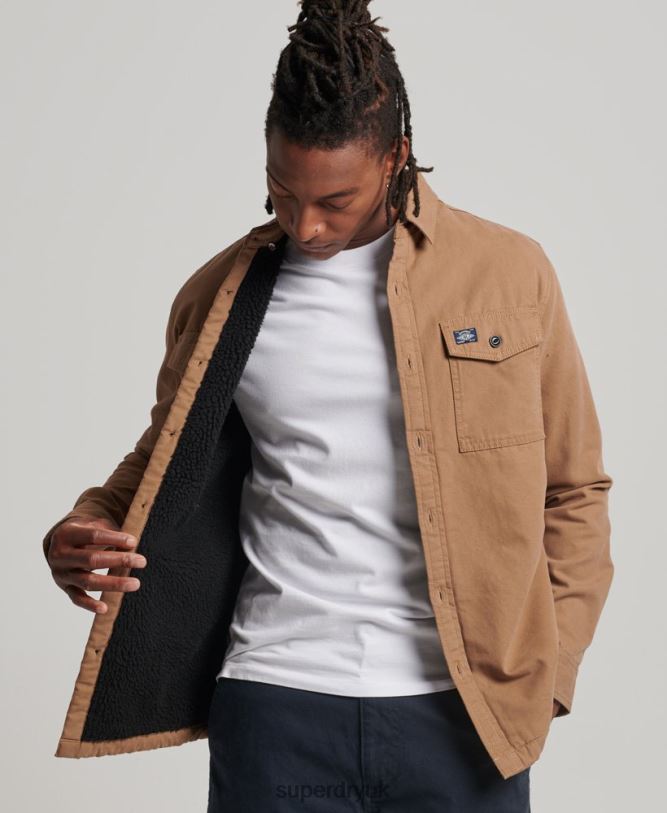 Borg Lined Miller Overshirt Men Brown Clothing Superdry 66N8N166