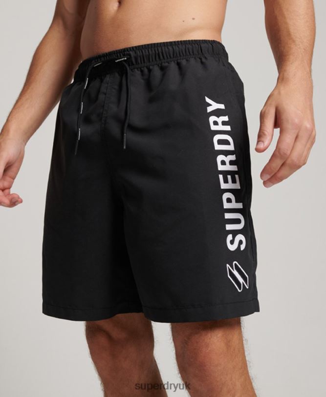 Applique 19 inch Recycled Swim Shorts Men Black Clothing Superdry 66N8N406