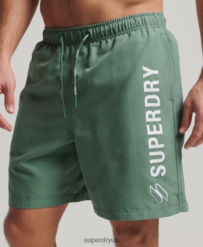 Applique 19 inch Recycled Swim Shorts Men Green Clothing Superdry 66N8N56