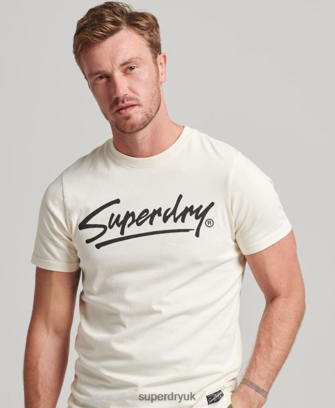 80s Downtown Script Logo T-Shirt Men Cream Clothing Superdry 66N8N4897