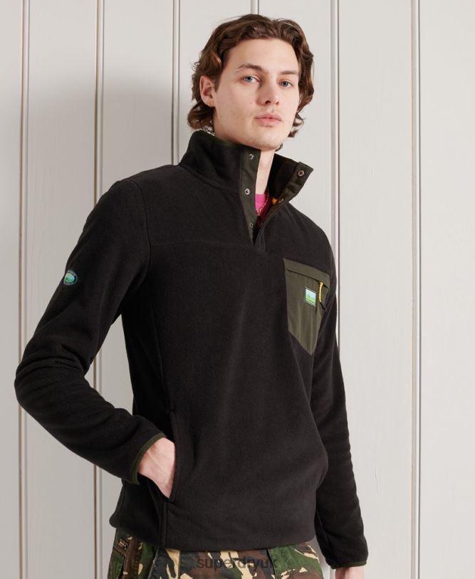 B Trail Polar Fleece Pop Over Top Men Black Clothing Superdry 66N8N5144