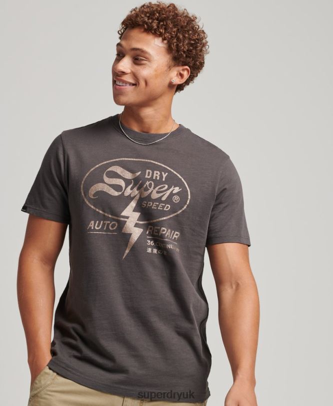 Blackout Rock Graphic T-Shirt Men Dark Grey Clothing Superdry 66N8N4932