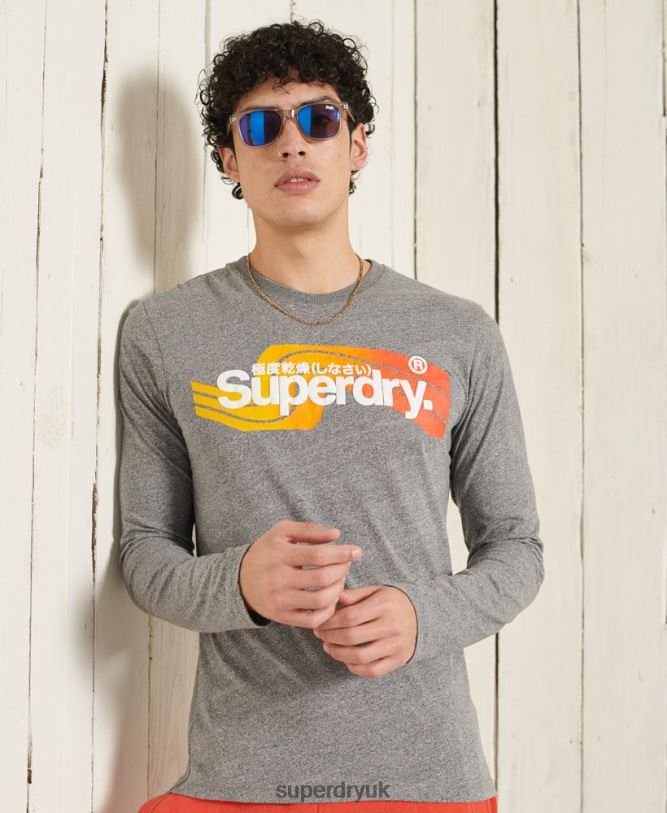 Core Logo Cali Long Sleeved Top Men Grey Clothing Superdry 66N8N6462