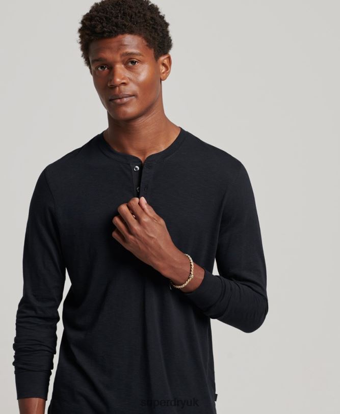 Long Sleeve Jersey Henley Top Men Black Clothing Superdry 66N8N1514