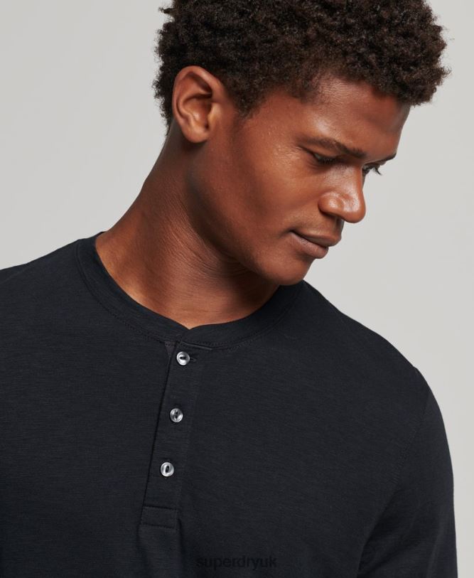 Long Sleeve Jersey Henley Top Men Black Clothing Superdry 66N8N1514