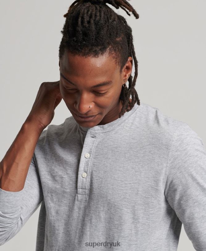Long Sleeve Jersey Henley Top Men Dark Grey Clothing Superdry 66N8N1510