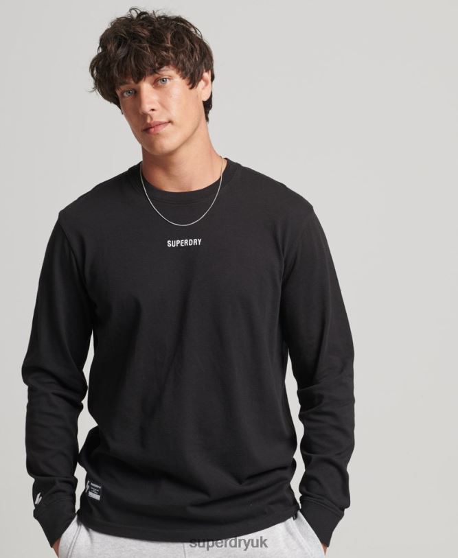 Long Sleeve Micro Logo Top Men Black Clothing Superdry 66N8N1568