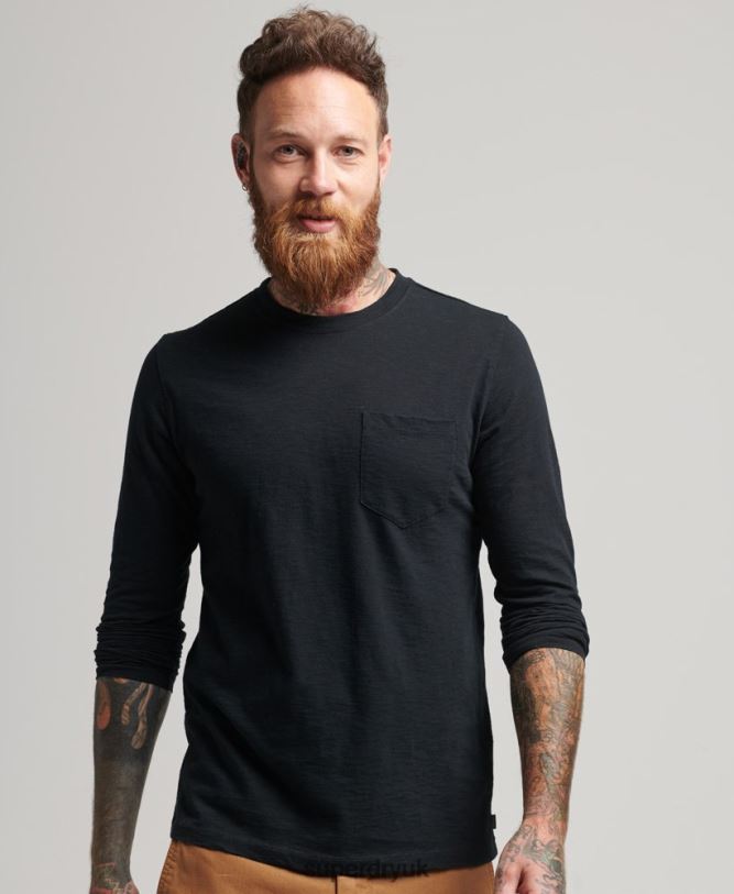 Long Sleeve Slub Jersey Top Men Black Clothing Superdry 66N8N1489