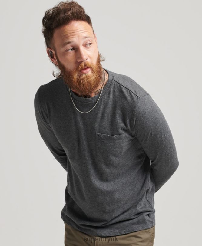 Long Sleeve Slub Jersey Top Men Dark Grey Clothing Superdry 66N8N6449