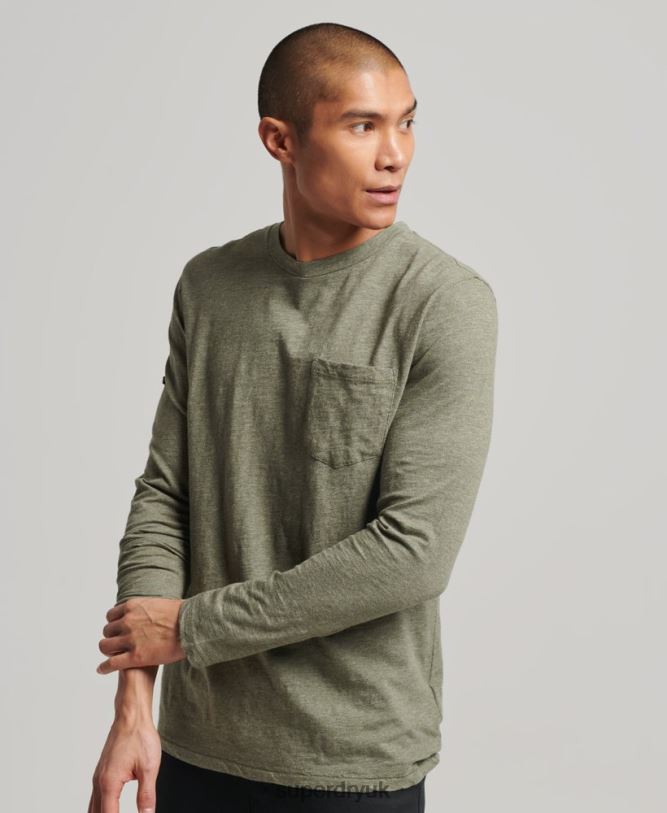 Long Sleeve Slub Jersey Top Men Khaki Clothing Superdry 66N8N1541