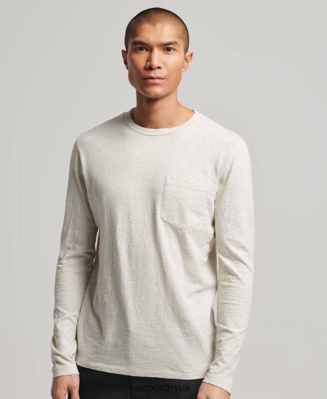 Long Sleeve Slub Jersey Top Men White Clothing Superdry 66N8N1516