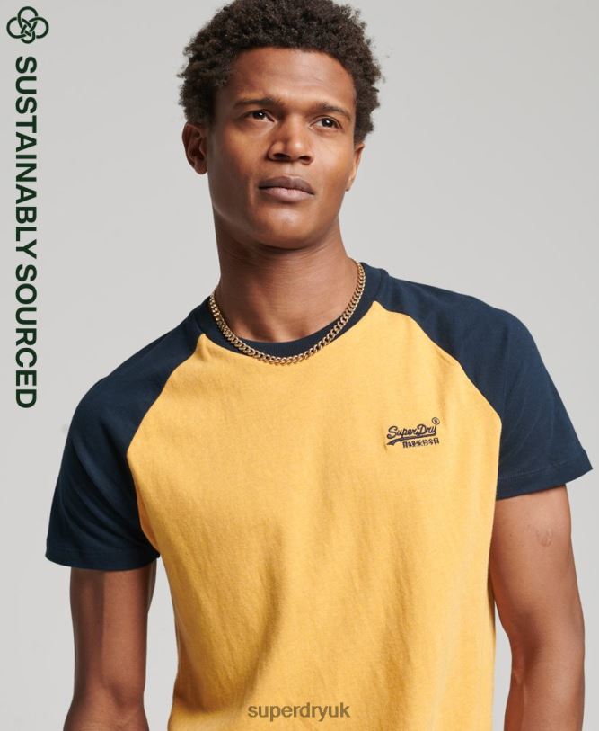 Organic Cotton Baseball T-Shirt Men Yellow Clothing Superdry 66N8N4805