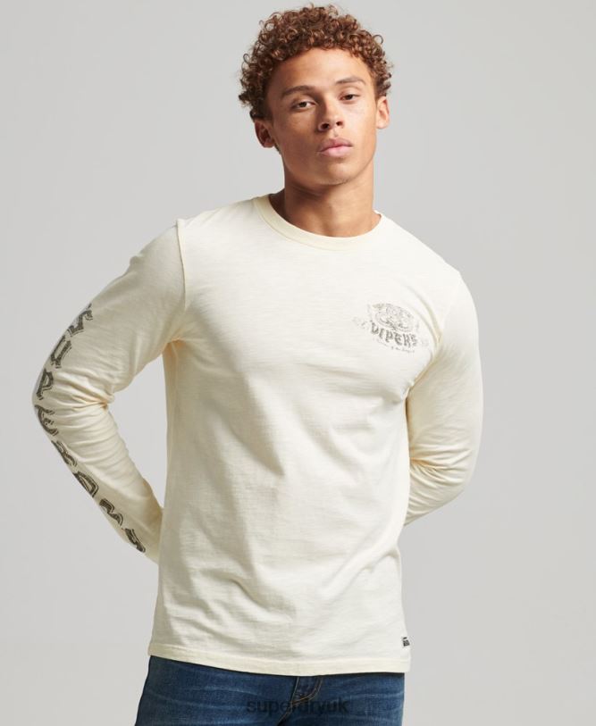 Organic Cotton Blackout Long Sleeve Top Men Cream Clothing Superdry 66N8N1504