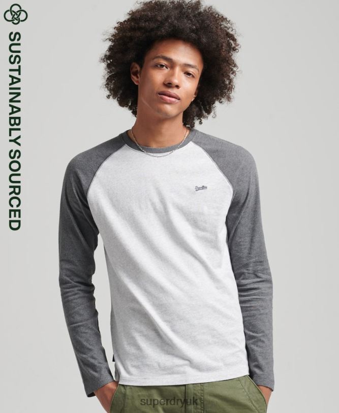 Organic Cotton Essential Long Sleeved Baseball Top Men Grey Clothing Superdry 66N8N6505
