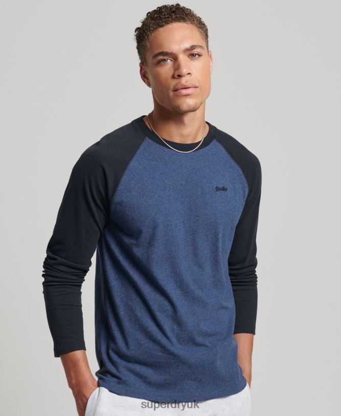 Organic Cotton Essential Long Sleeved Baseball Top Men Navy Clothing Superdry 66N8N6446