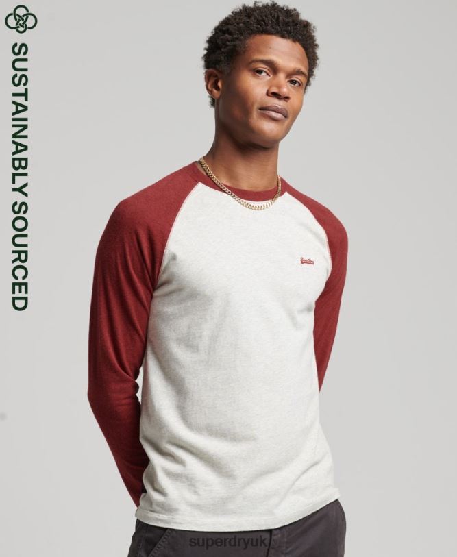 Organic Cotton Essential Long Sleeved Baseball Top Men Red Clothing Superdry 66N8N1518