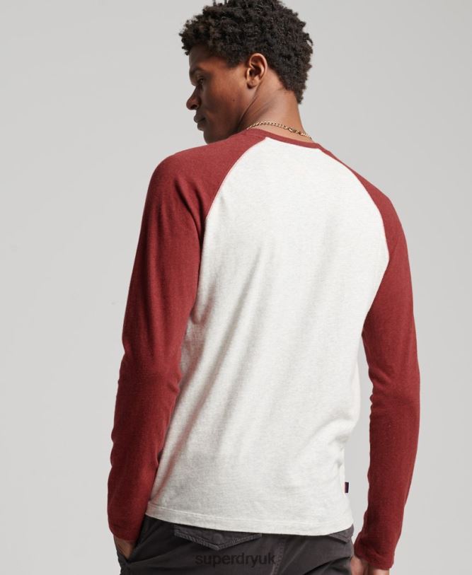 Organic Cotton Essential Long Sleeved Baseball Top Men Red Clothing Superdry 66N8N1518