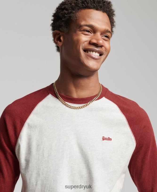 Organic Cotton Essential Long Sleeved Baseball Top Men Red Clothing Superdry 66N8N1518