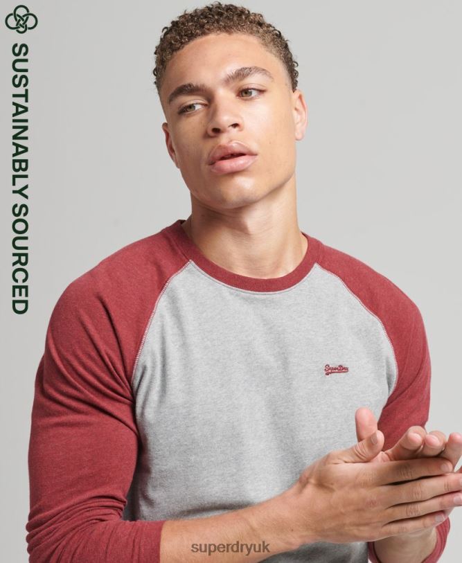 Organic Cotton Essential Long Sleeved Baseball Top Men Red Clothing Superdry 66N8N1527