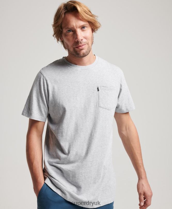 Organic Cotton Pocket T-Shirt Men Light Grey Clothing Superdry 66N8N4800
