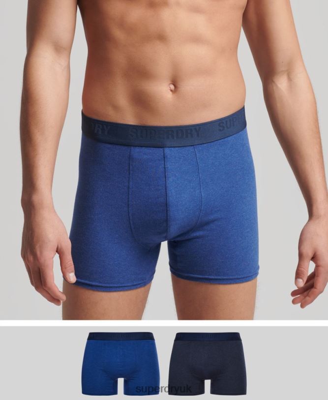 Organic Cotton Boxer Double Pack Men Blue Clothing Superdry 66N8N1666