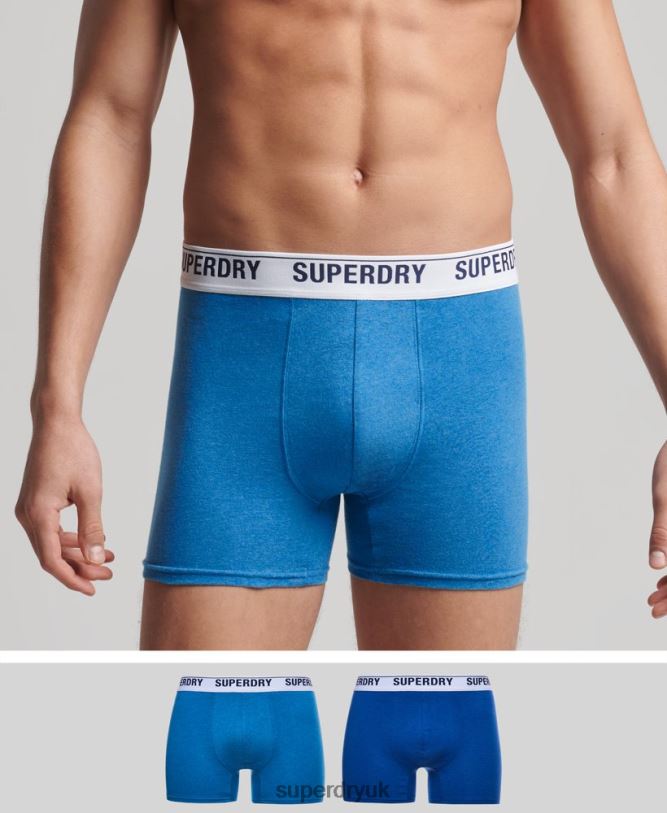 Organic Cotton Boxer Double Pack Men Blue Clothing Superdry 66N8N1736
