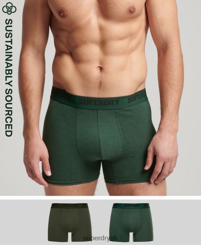 Organic Cotton Boxer Double Pack Men Green Clothing Superdry 66N8N1663