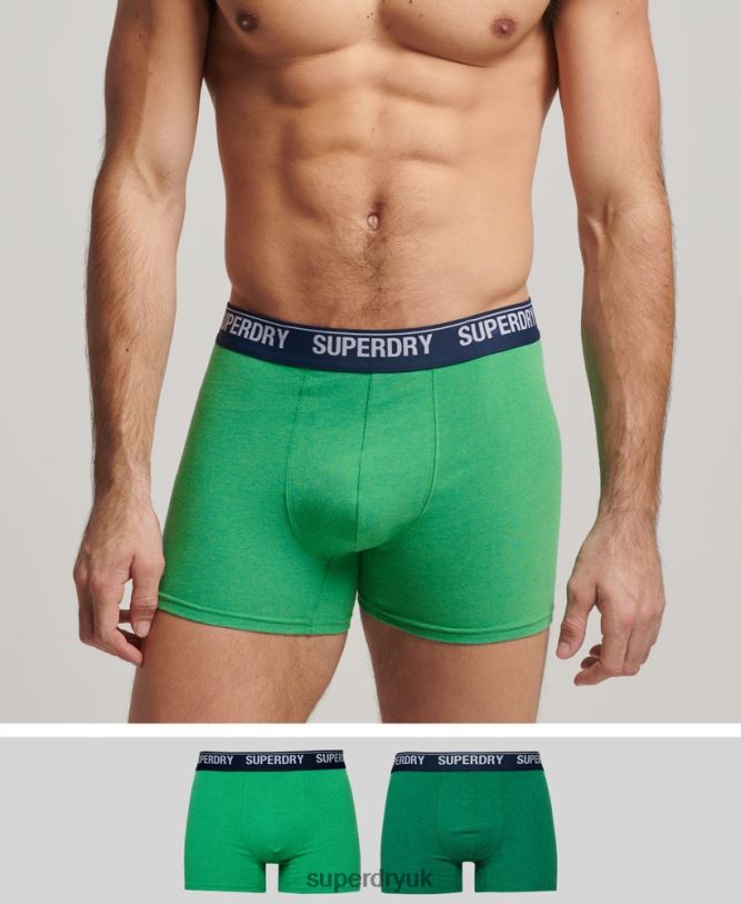 Organic Cotton Boxer Double Pack Men Green Clothing Superdry 66N8N1706
