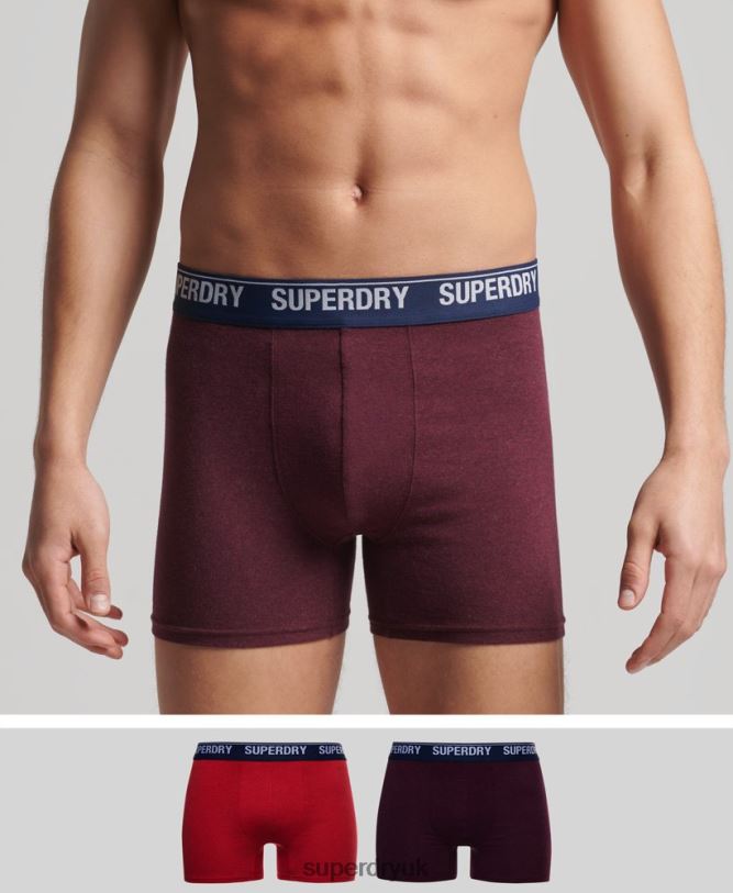 Organic Cotton Boxer Double Pack Men Red Clothing Superdry 66N8N1833